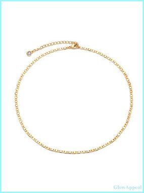14K Gold Plated Brass Flat Mariner Link Chain Necklace 13.7 in
